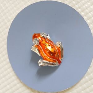 Vintage Enamel Orange Frog Brooch, 1", mint